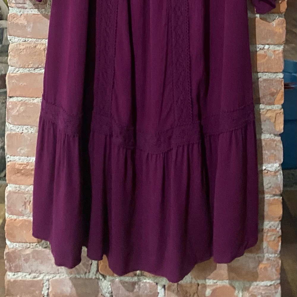 Terra & Sky Purple Cold Shoulder Dress with Long, Ballon Sleeves, Tiered Bottom - Picture 4 of 6